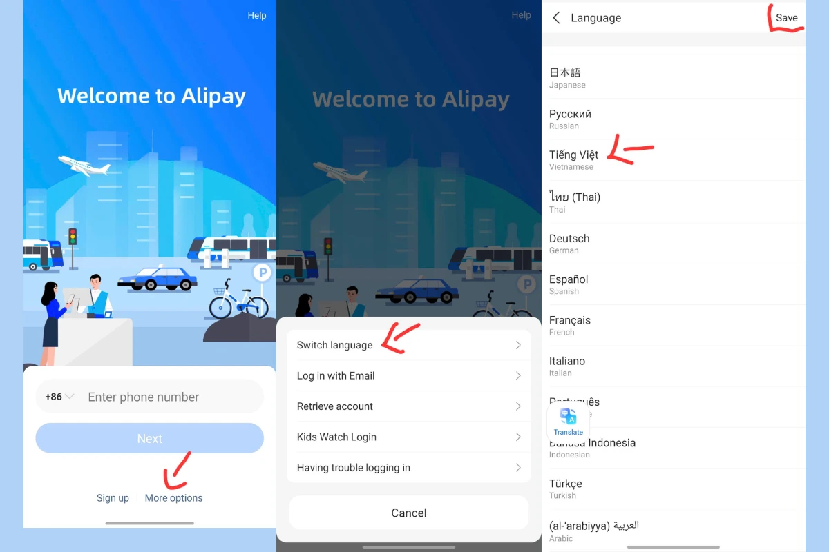 Cách đổi ngôn ngữ app Alipay
