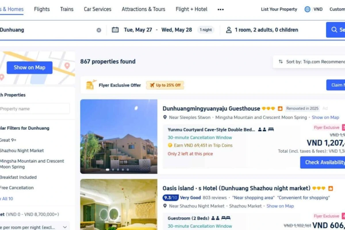 Booking tại Trip.com du lịch Trung Quốc tự túc
